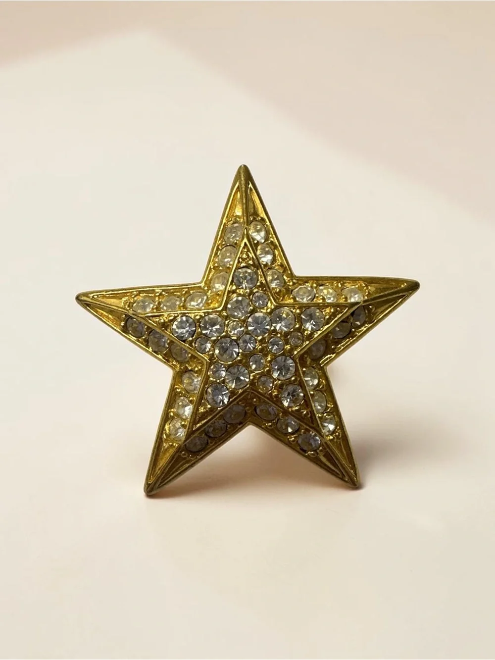 Joan Rivers Gold Star Brooch with Clear Crystals